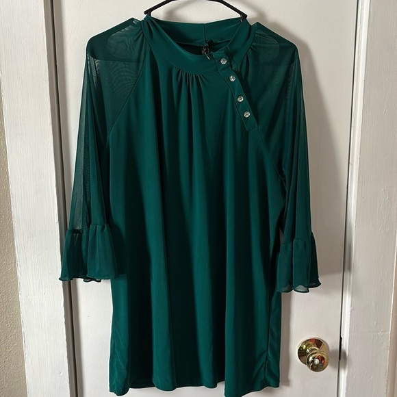 Plus Size Womens Zero 2 Eight High Neck Top 3X Emerald Green - Picture 1 of 6